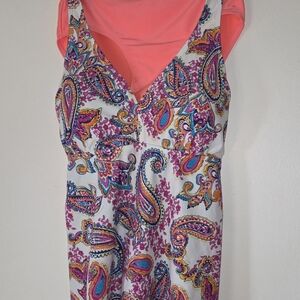 Tankini swimwear with self-bra & bikini bottoms. Vibrant colors!